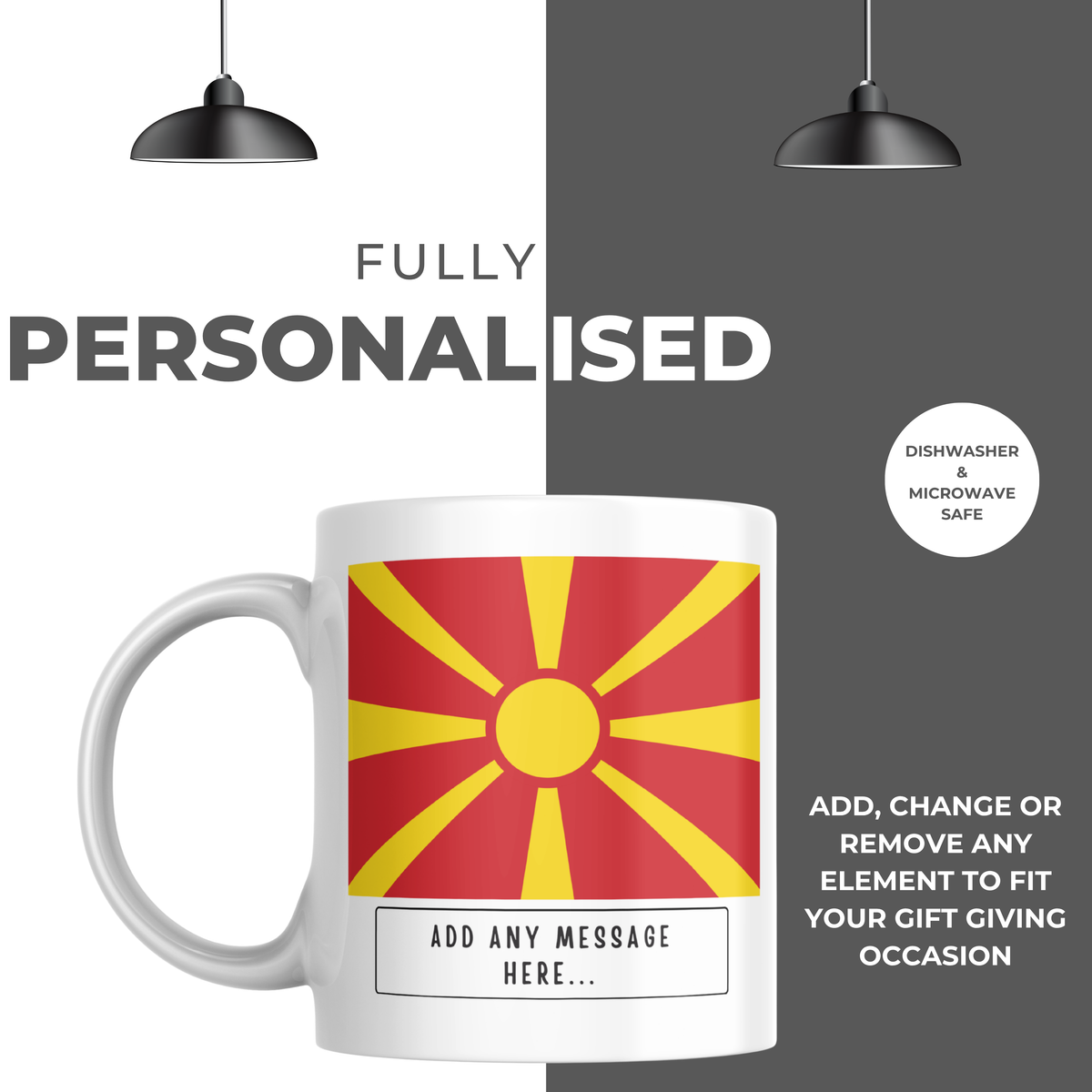 Personalised North Macedonia flag mug – personalisation and care information
