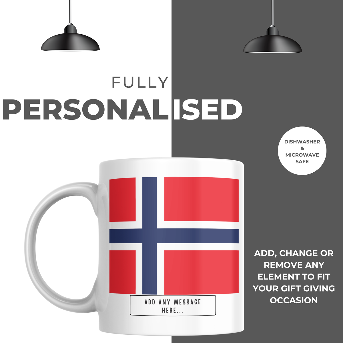 Personalised Norway flag mug – personalisation and care information