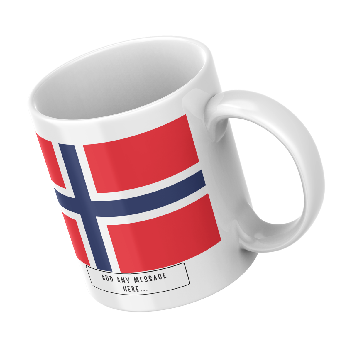 Personalised Norway flag mug – angled view