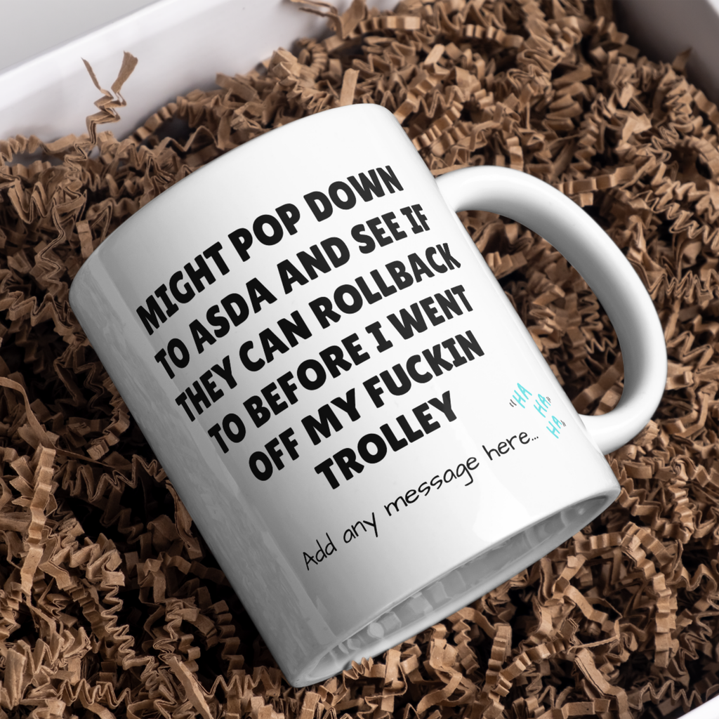 Off My Trolley Supermarket Mug – gift presentation on paper packing