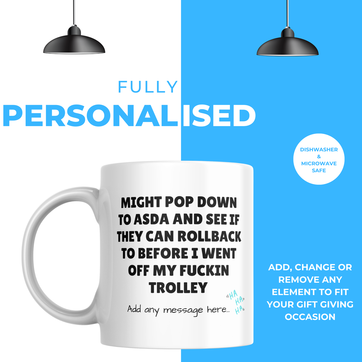 Off My Trolley Supermarket Mug – personalisation information