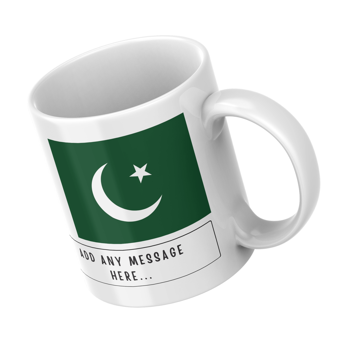 Personalised Pakistan flag mug – angled view