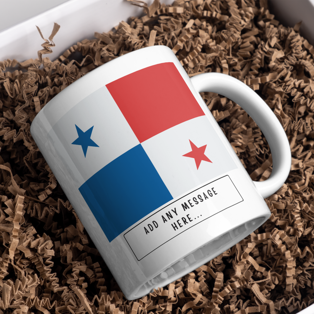 Personalised Panama flag mug – gift presentation on paper packing