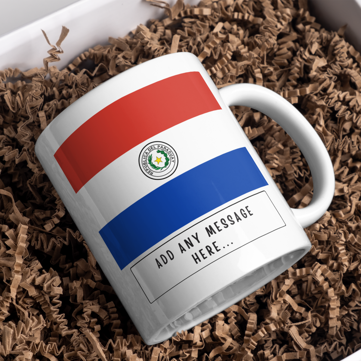 Personalised Paraguay flag mug – gift presentation on paper packing