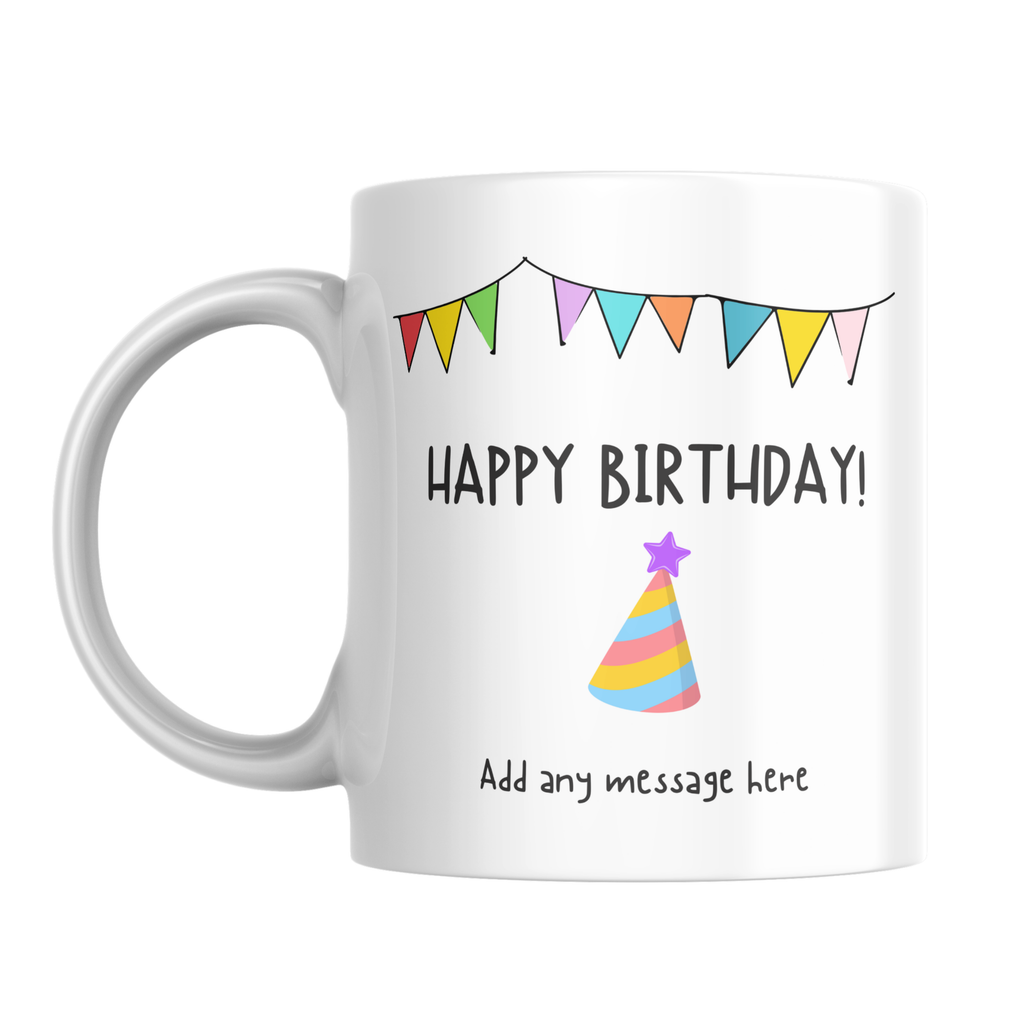 Party Hat and Bunting Birthday Mug – front view