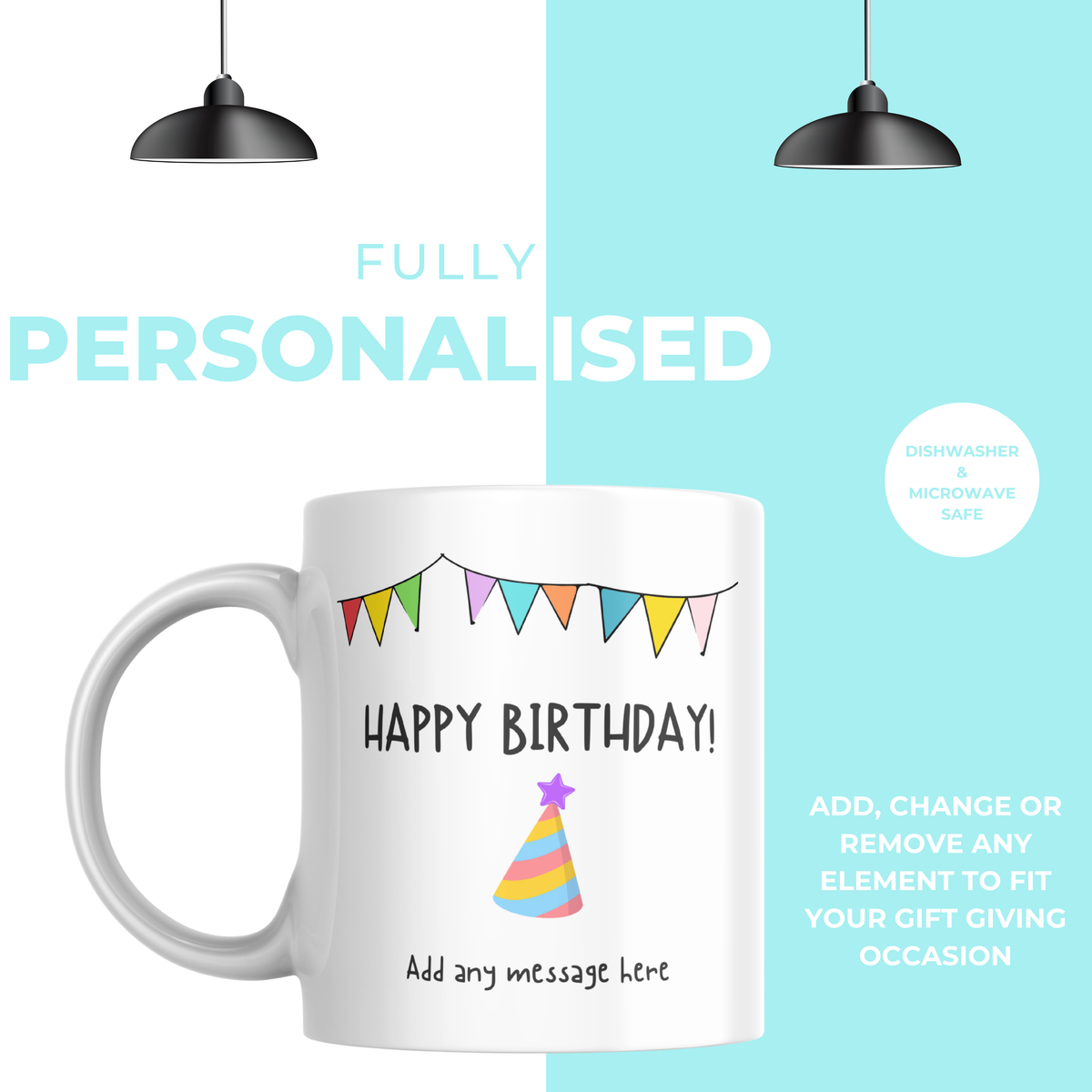 Party Hat and Bunting Birthday Mug – personalisation information