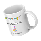 Party Hat and Bunting Birthday Mug – angled view