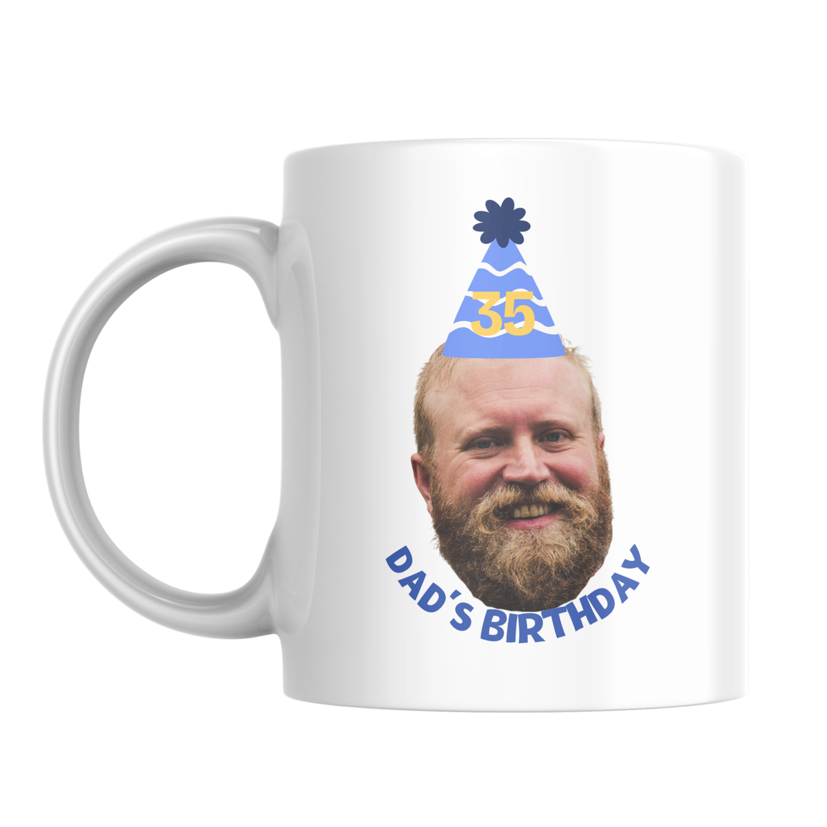 Party Hat Photo Birthday Mug – front view with example photo