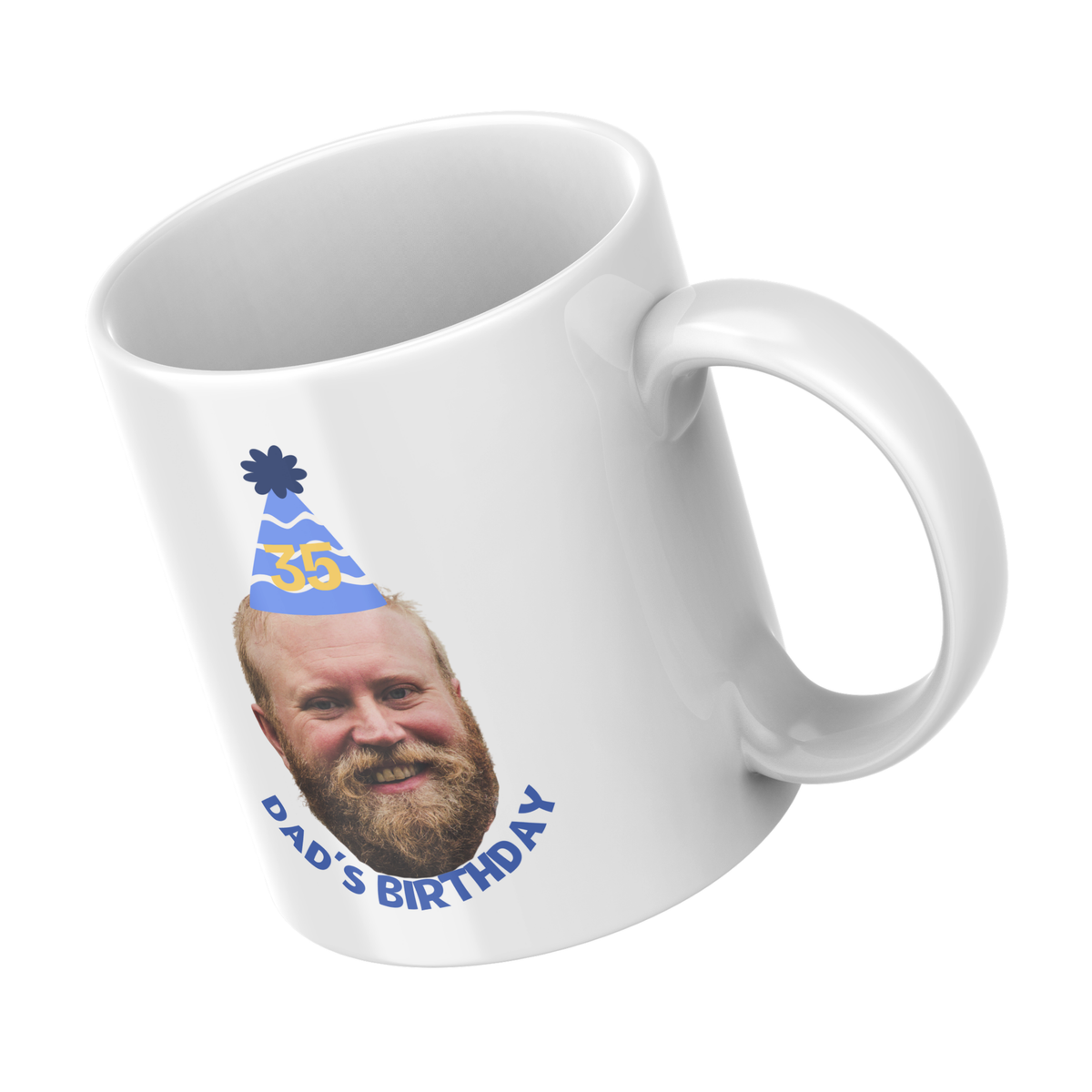 Party Hat Photo Birthday Mug – angled view