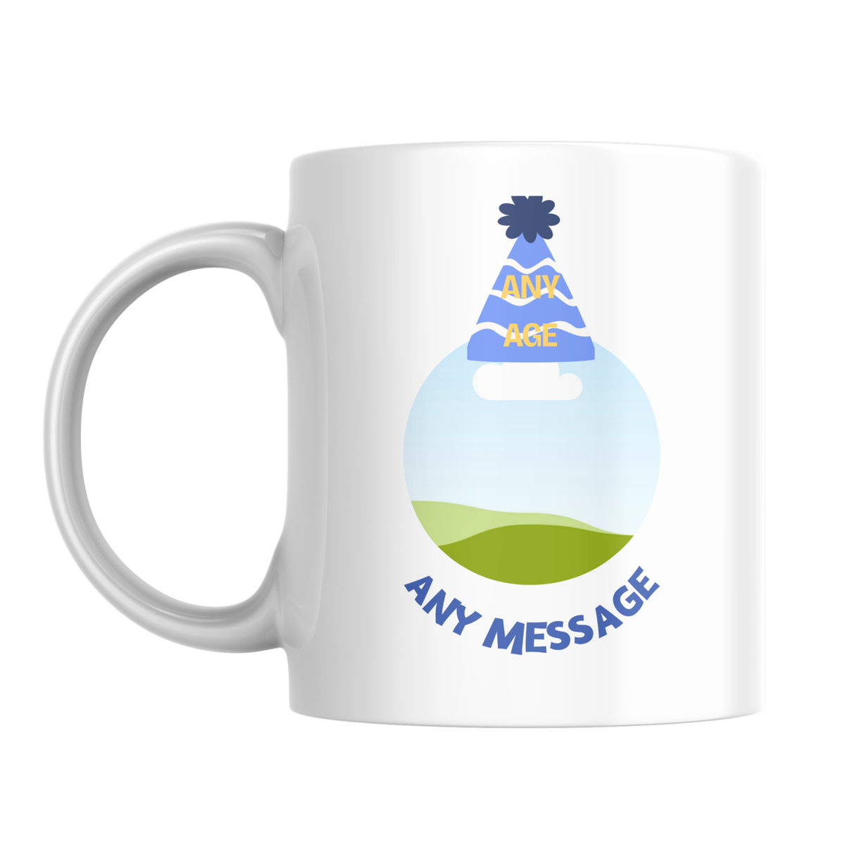 Party Hat Photo Birthday Mug – front view with photo placeholder