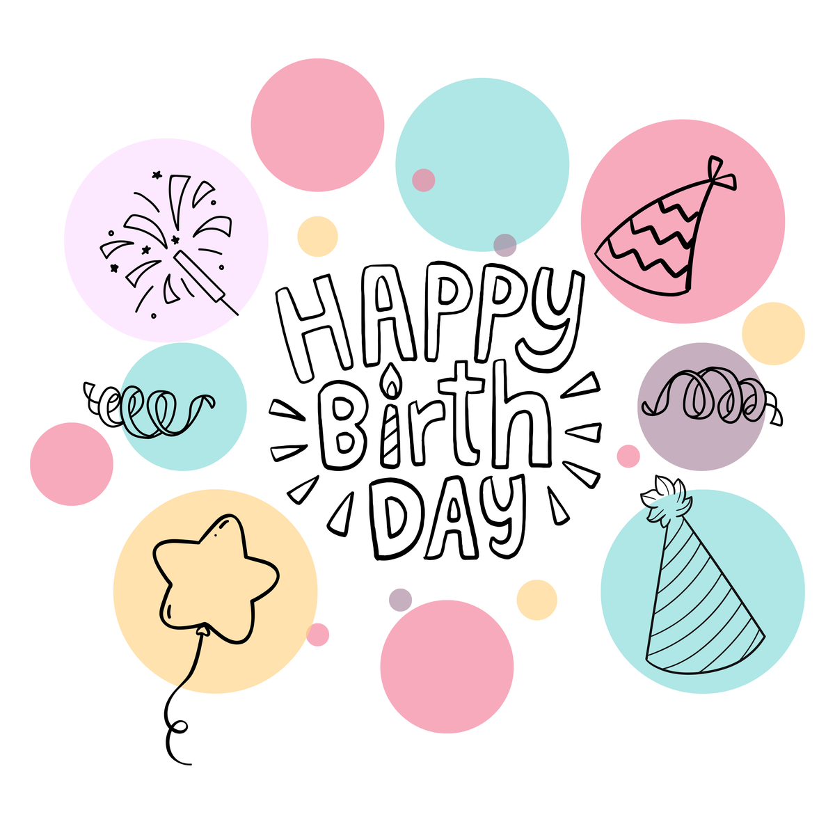 Pastel Party Doodle Birthday Mug – original flat artwork