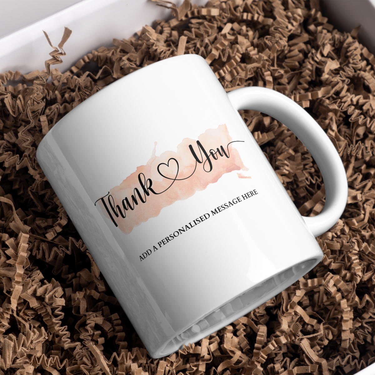 Peach Brushstroke Thank You Mug – gift presentation on paper packing