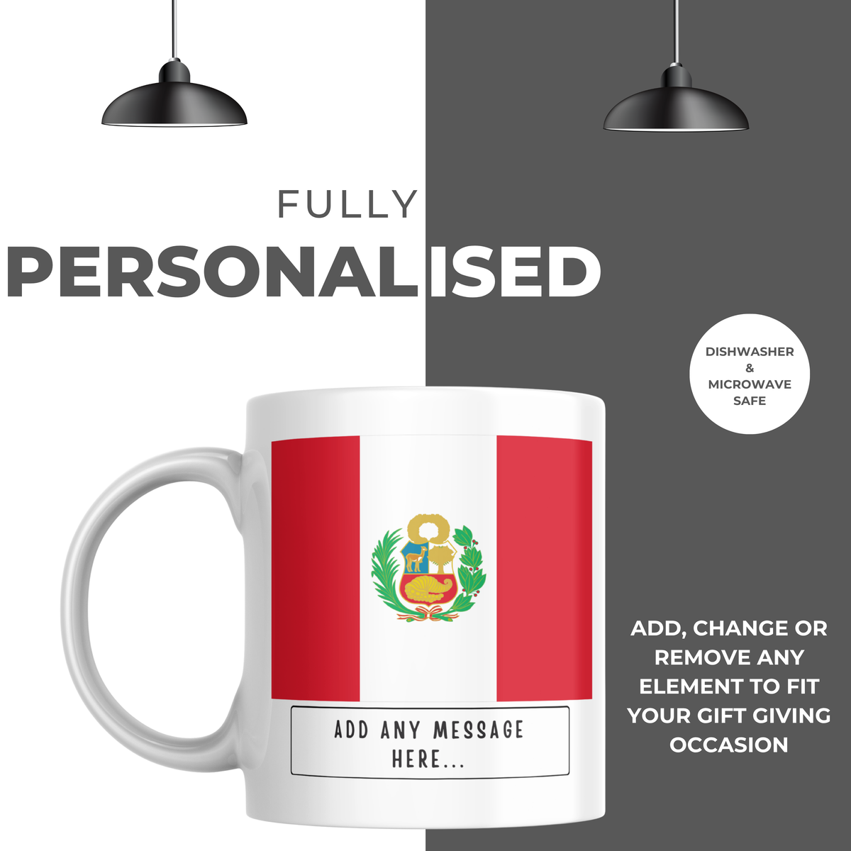 Personalised Peru flag mug – personalisation and care information