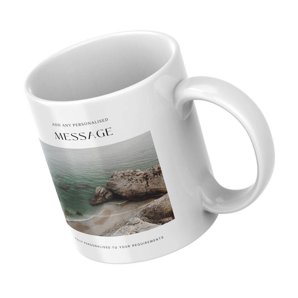Photo and Message Mug – angled view with example photos