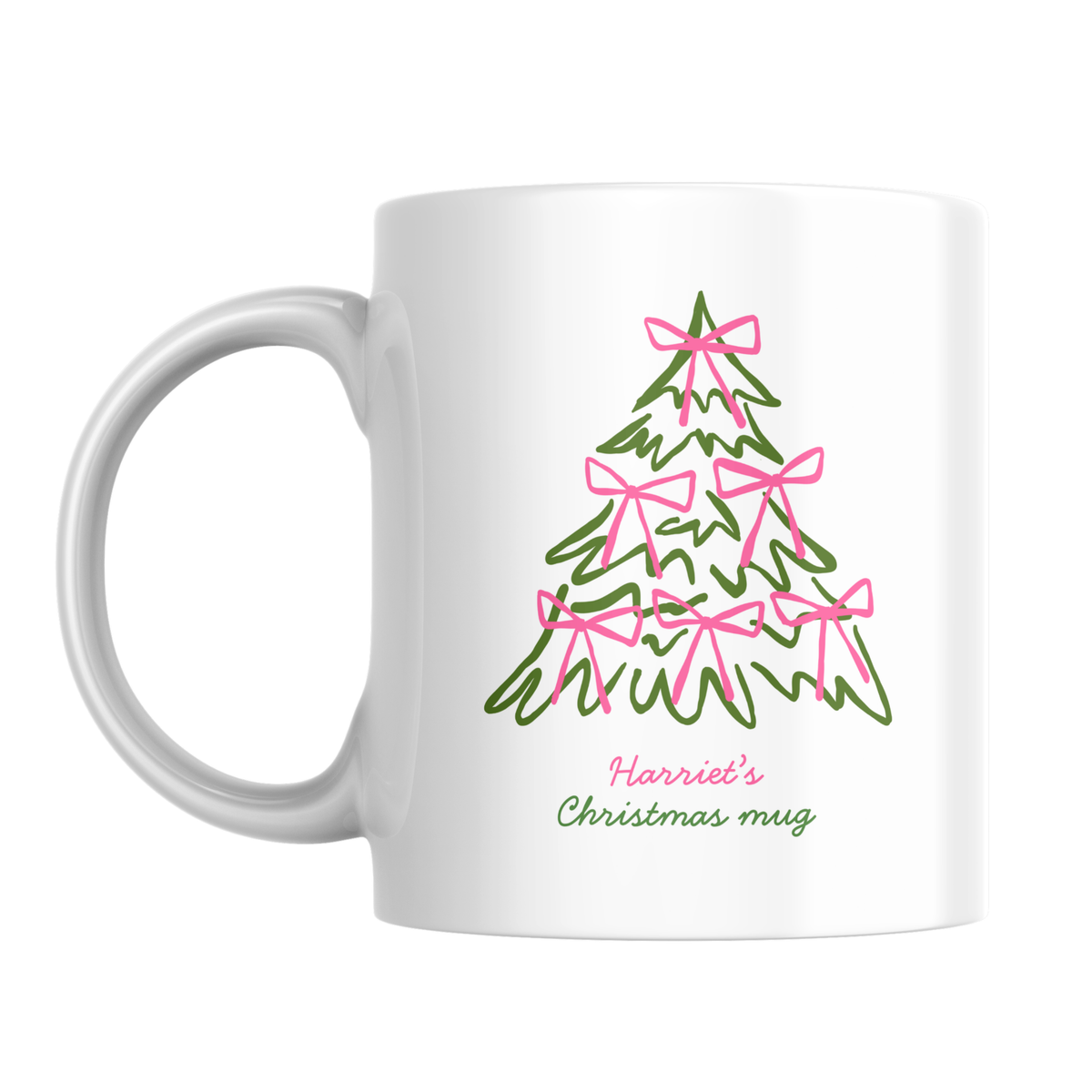Pink Bow Christmas Tree Mug – front view
