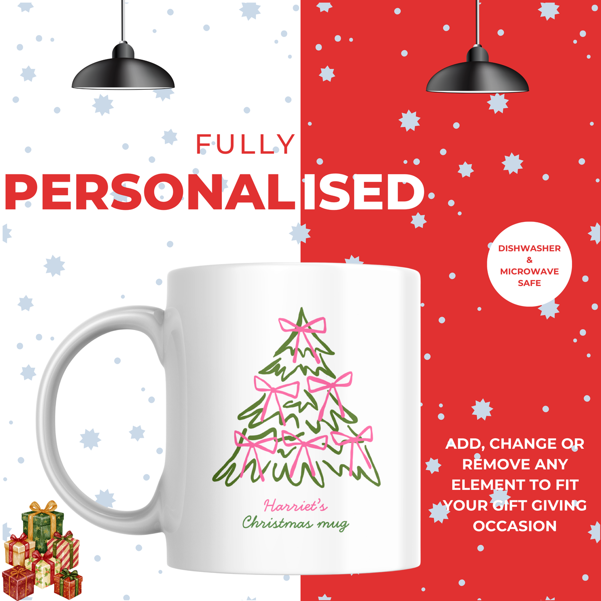 Pink Bow Christmas Tree Mug – personalisation information