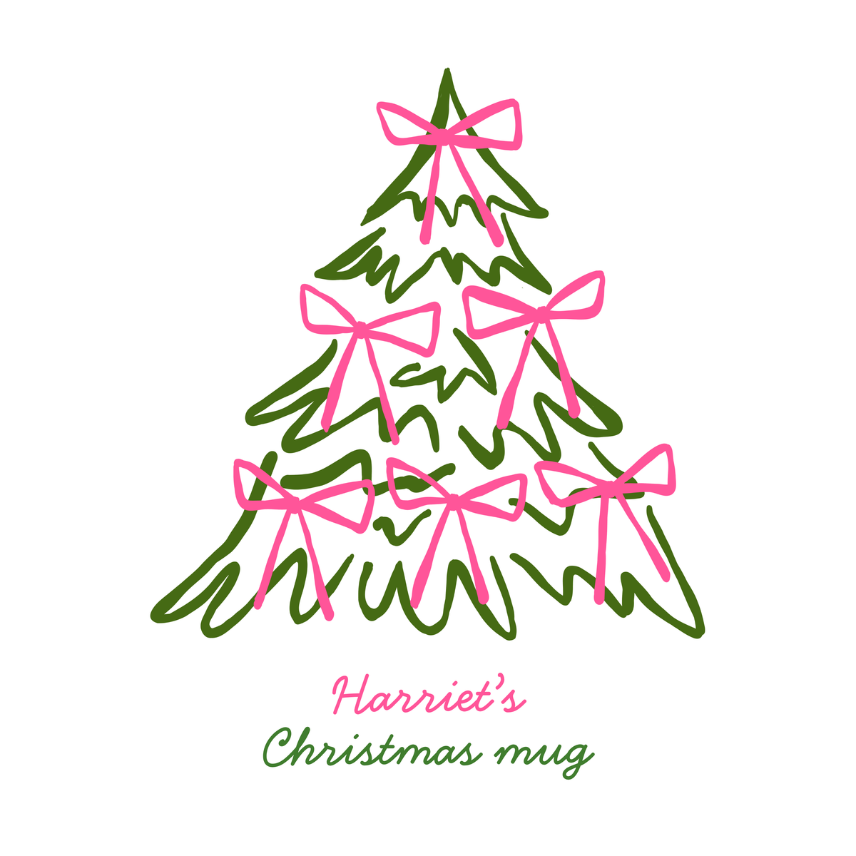 Pink Bow Christmas Tree Mug – original flat artwork