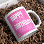 Pink Confetti Birthday Mug – gift presentation on paper packing
