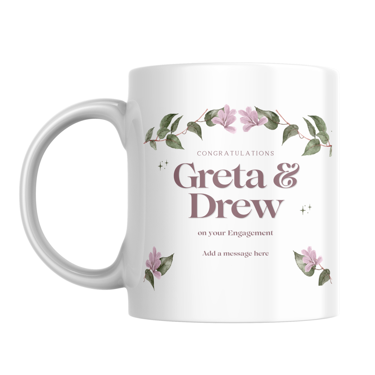 Pink Floral Engagement Mug – front view