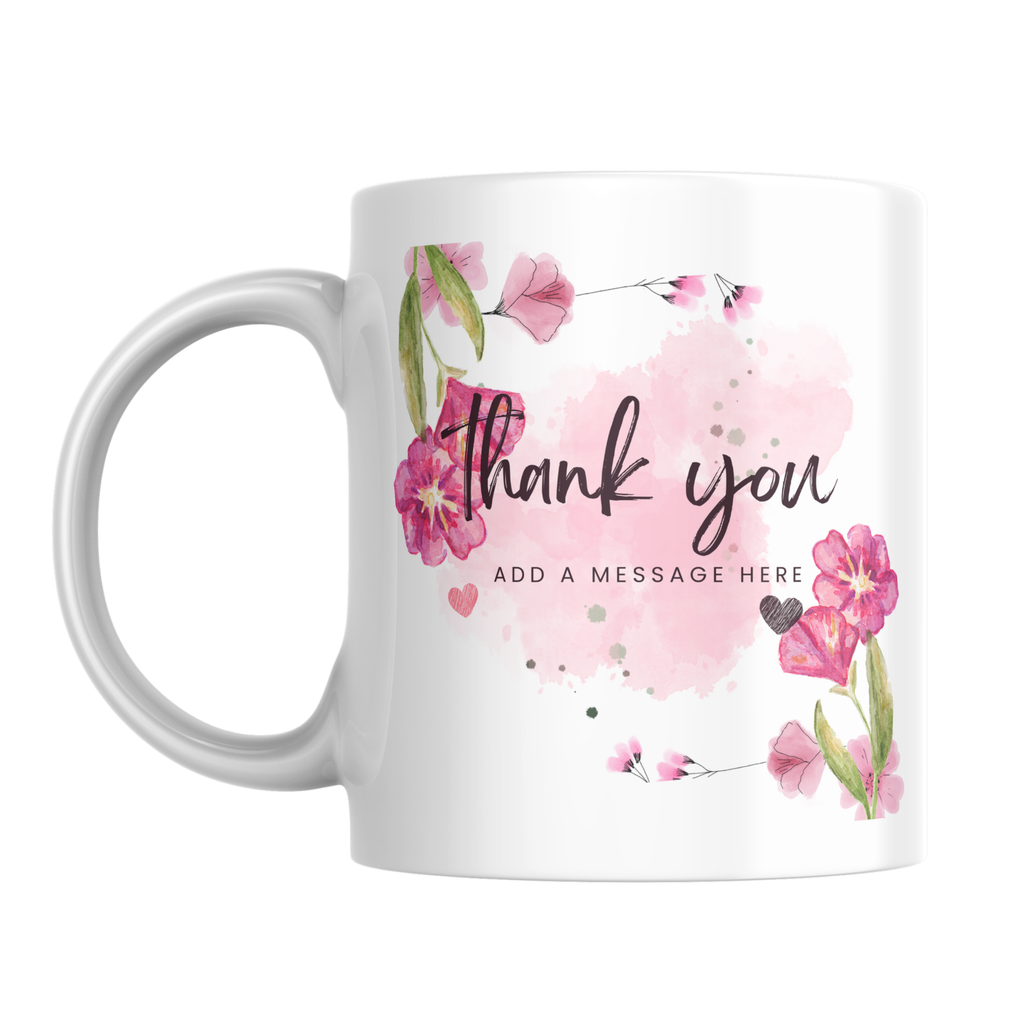 Pink Floral Thank You Mug – front view