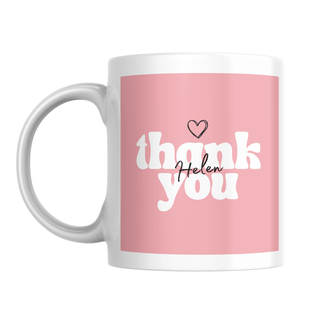 Pink Thank You Name Mug – front view