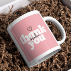 Pink Thank You Name Mug – gift presentation on paper packing