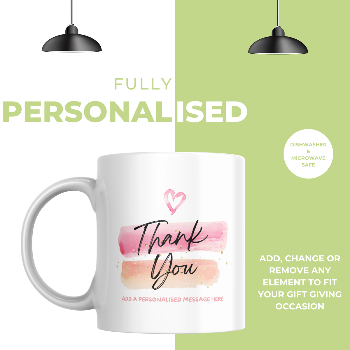 Pink Watercolour Thank You Mug – personalisation information