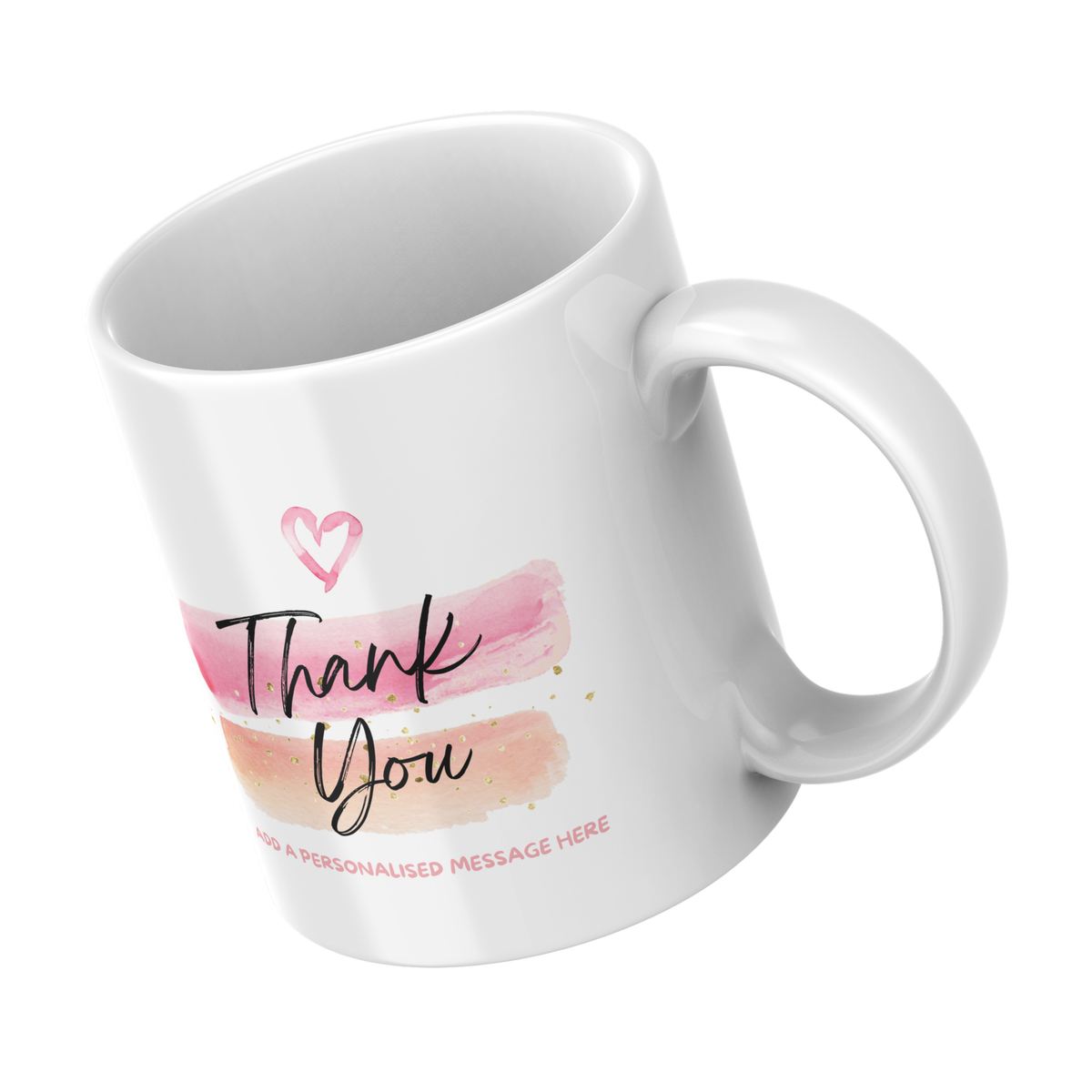 Pink Watercolour Thank You Mug – angled view