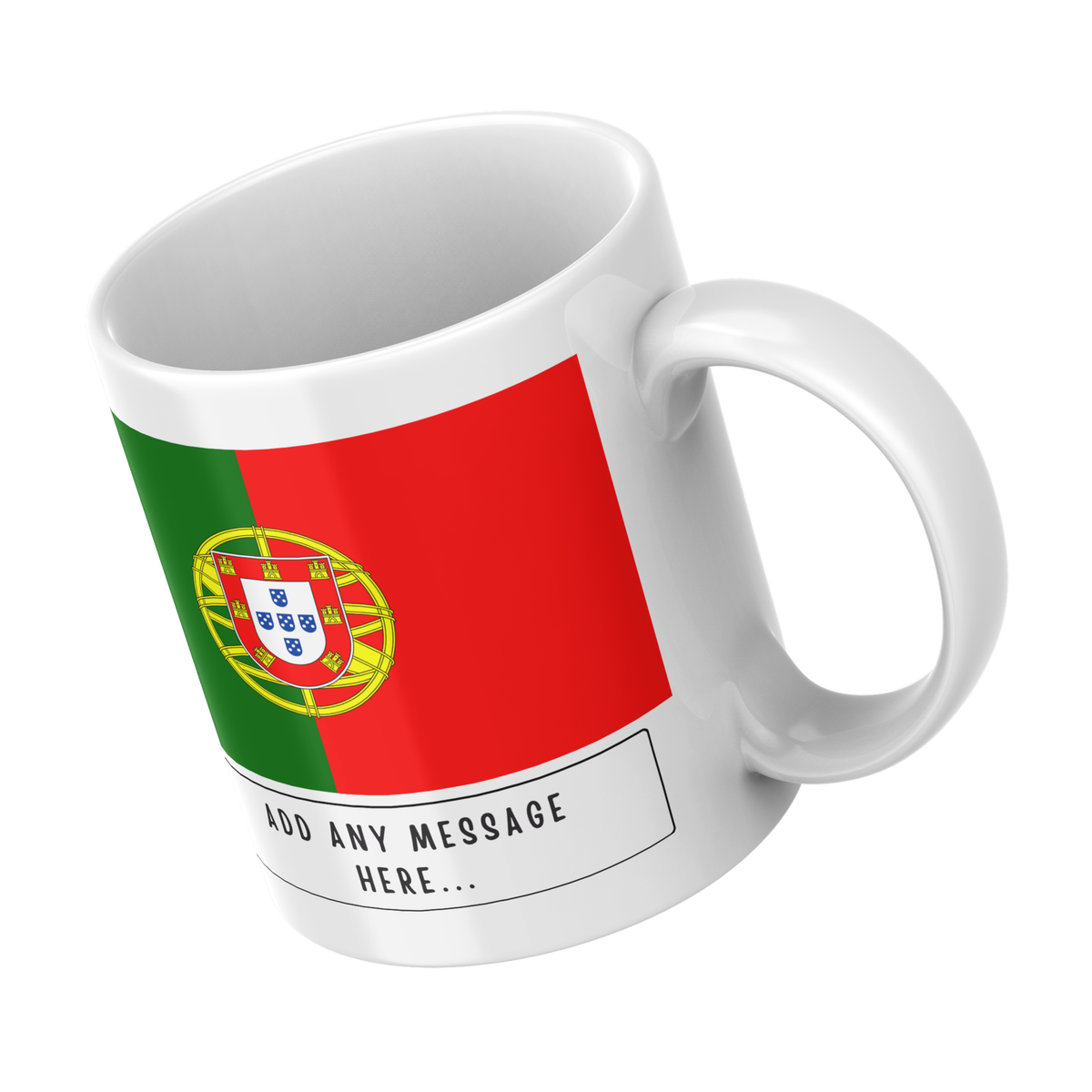 Personalised Portugal flag mug – angled view
