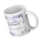 Purple Floral Happy Retirement Mug – angled view