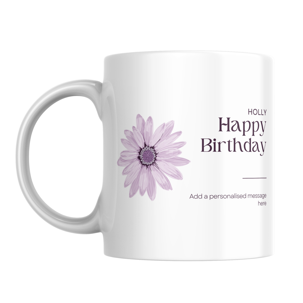 Purple Flower Birthday Mug – front view