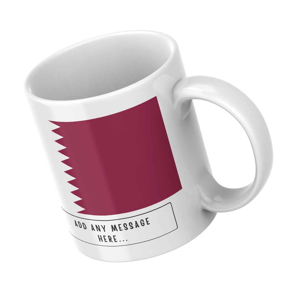 Personalised Qatar flag mug – angled view
