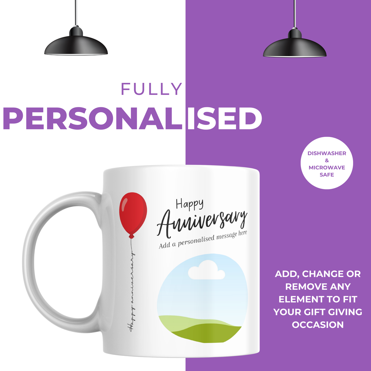 Red Balloon Photo Anniversary Mug – personalisation information