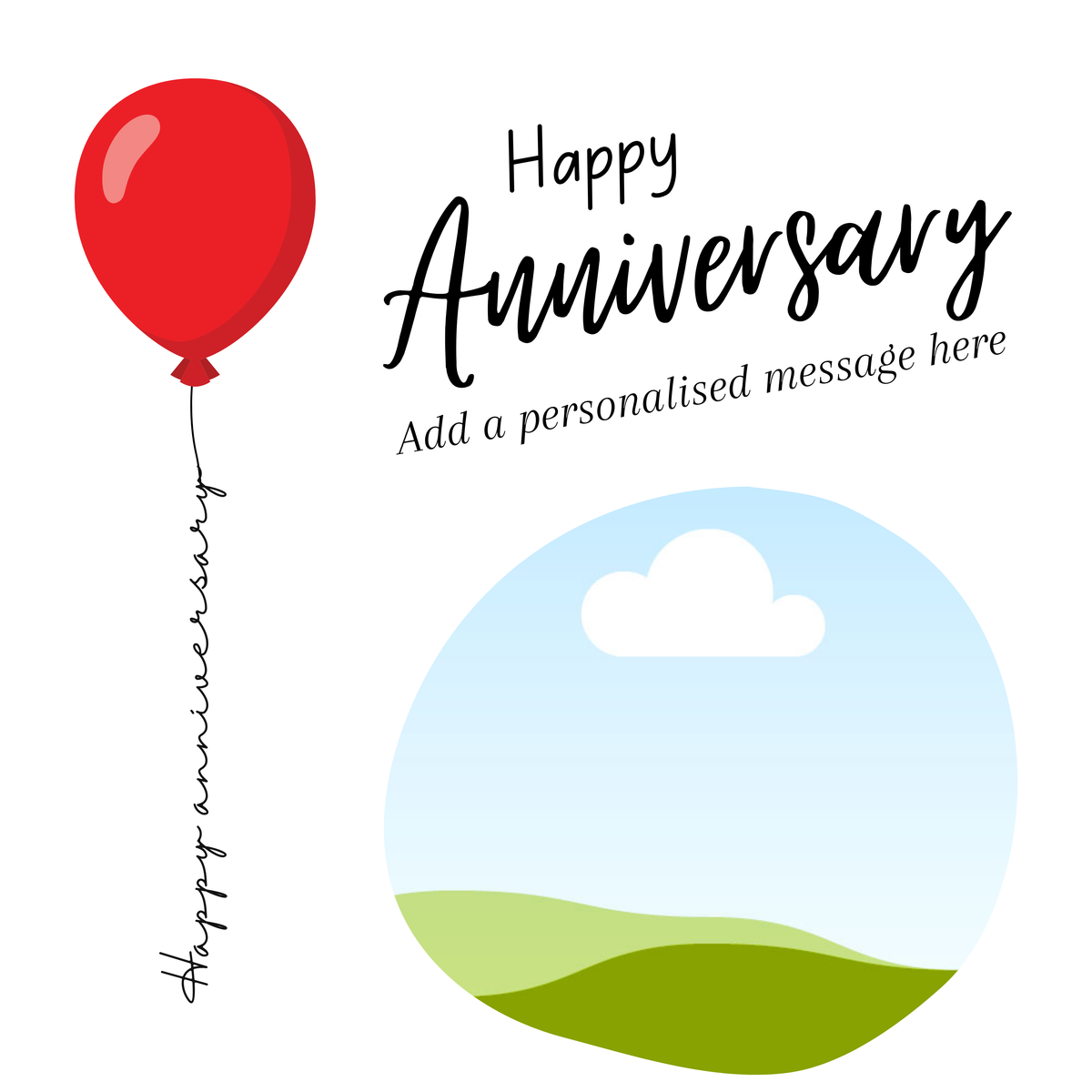 Red Balloon Photo Anniversary Mug – flat artwork with photo placeholders