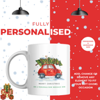 Red Car with Christmas Tree Mug – personalisation information