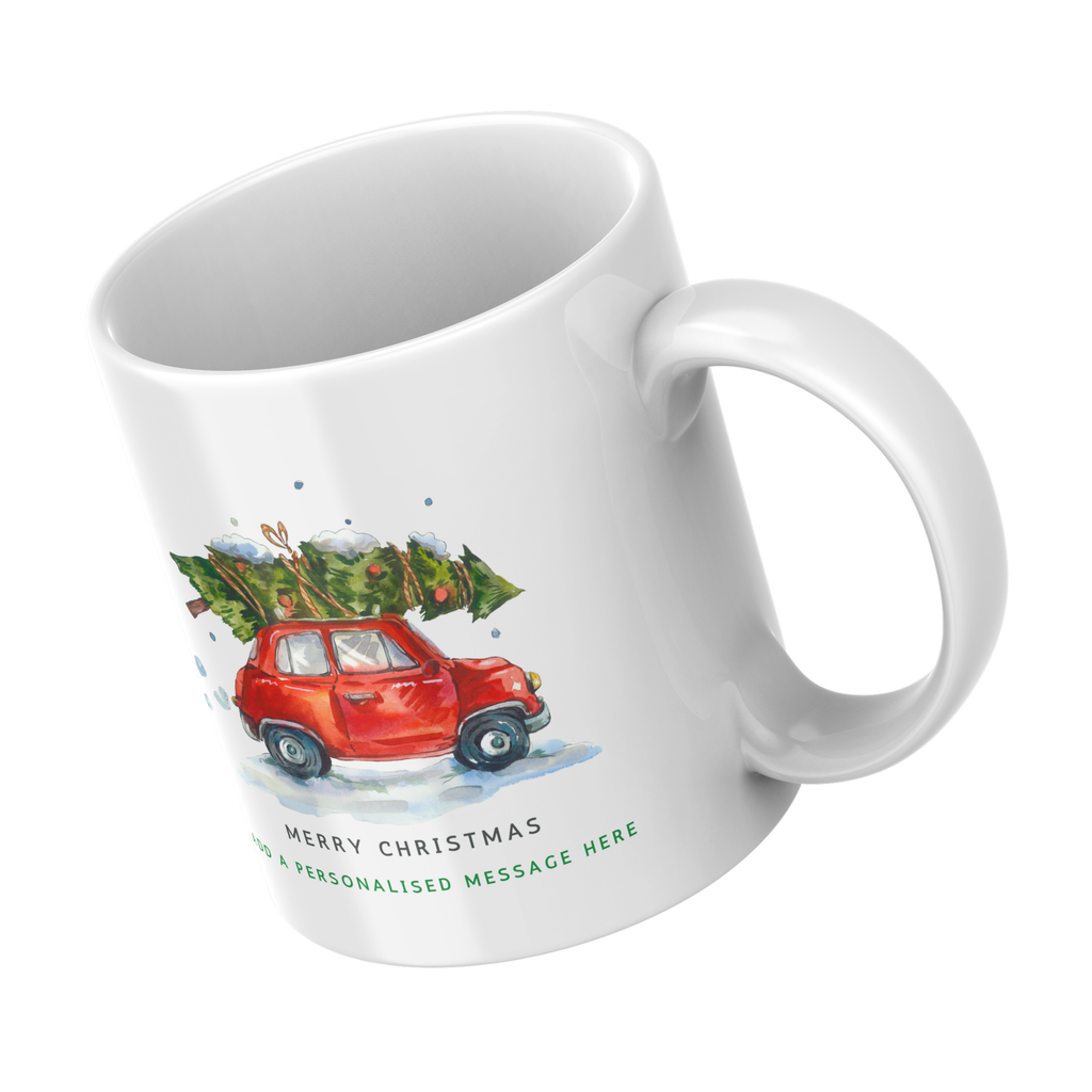 Red Car with Christmas Tree Mug – angled view