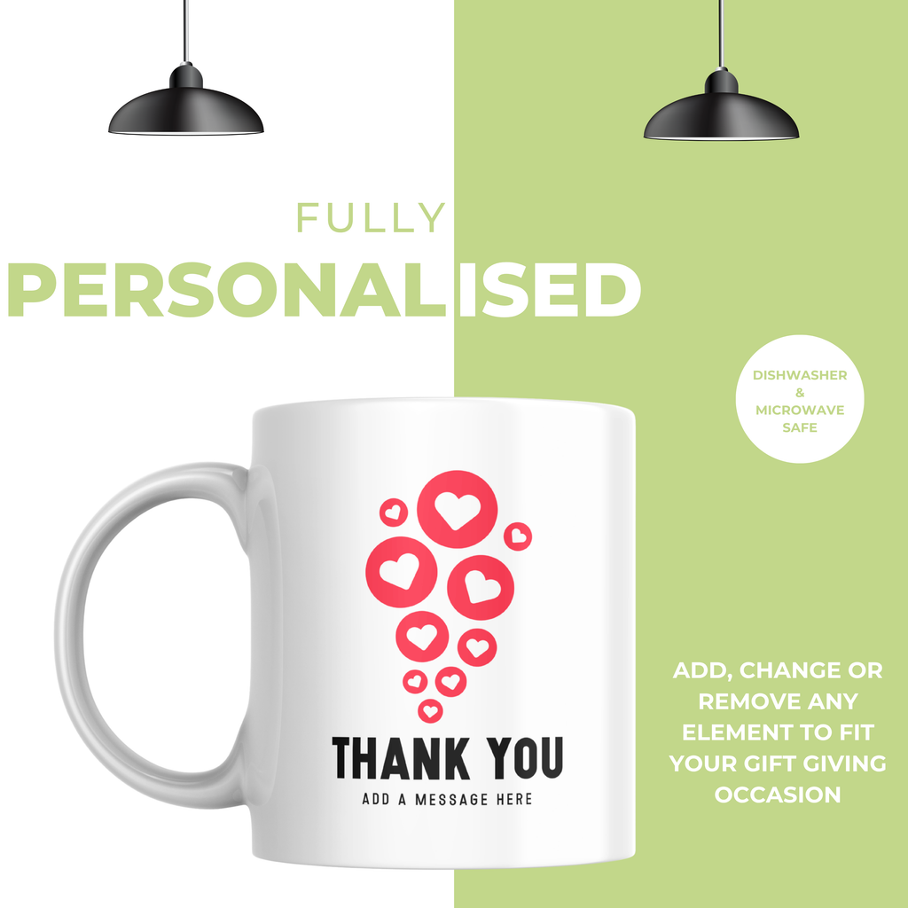 Red Hearts Thank You Mug – personalisation information
