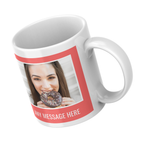 Red Photo Frame Mug – angled view with example photos