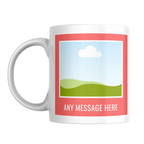 Red Photo Frame Mug – front view showing photo placeholders