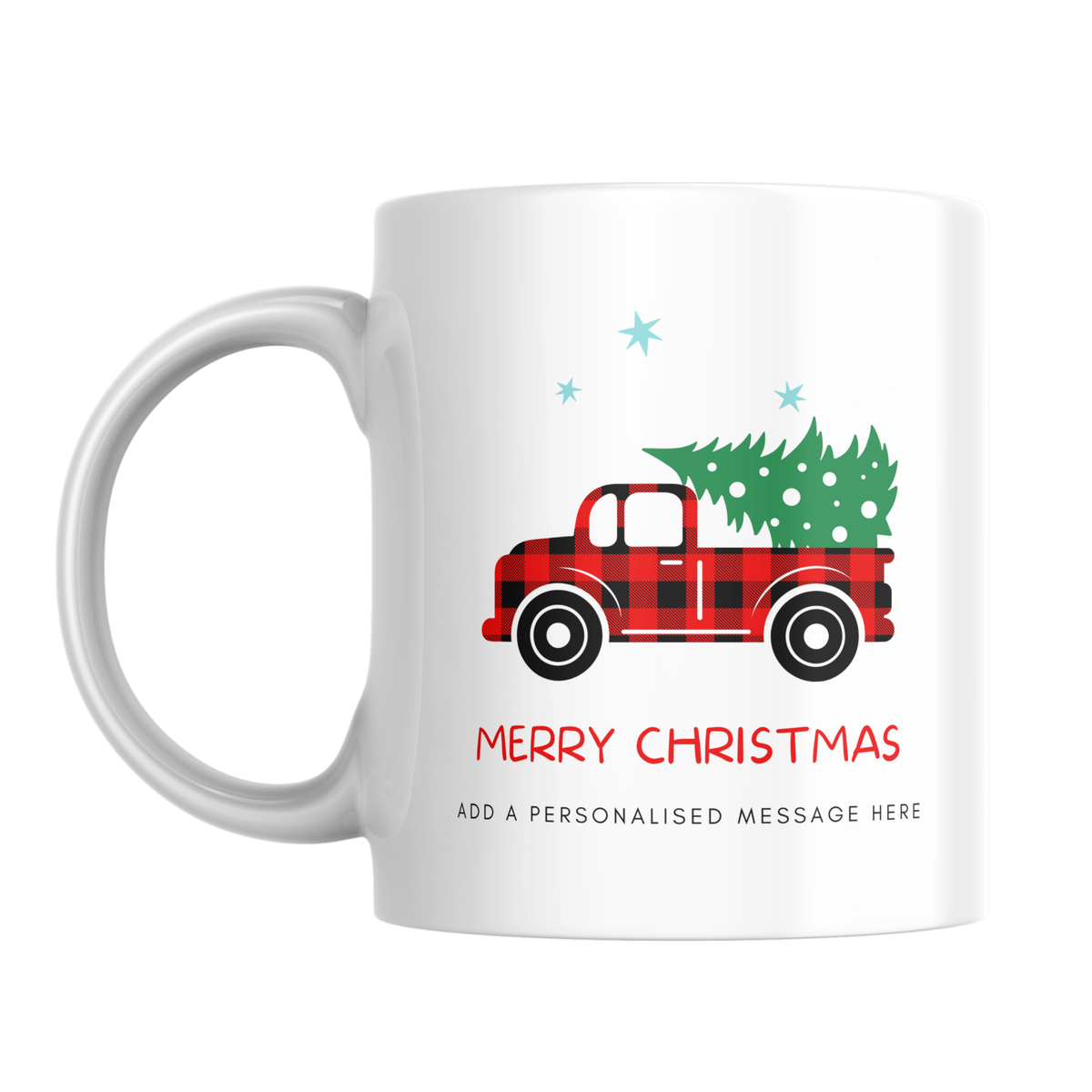 Red Plaid Truck Christmas Mug – front view