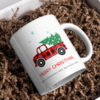 Red Plaid Truck Christmas Mug – gift presentation on paper packing