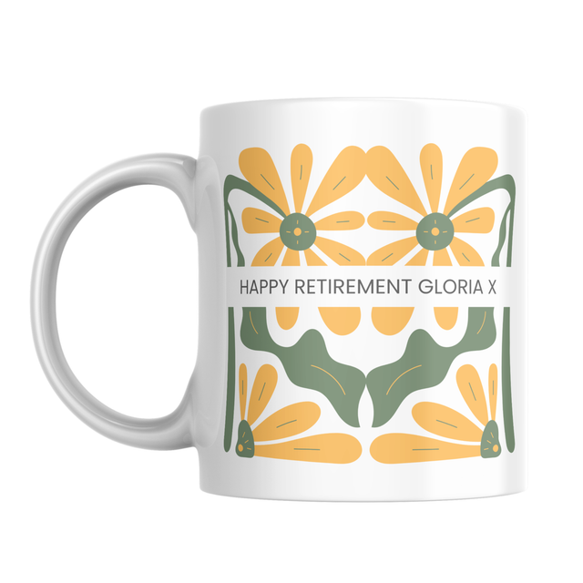 Retro Yellow Flowers Retirement Mug – Personalised Gift