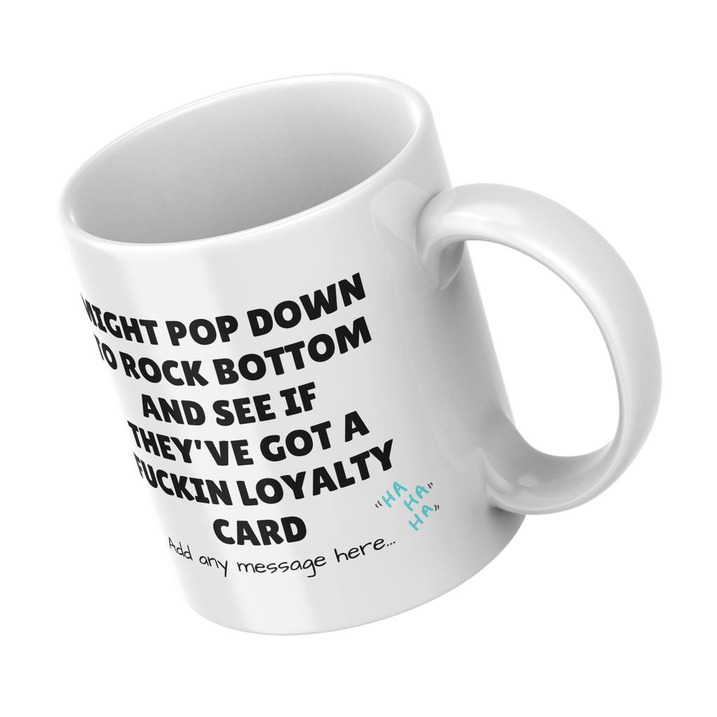 Rock Bottom Loyalty Card Mug – angled view