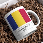 Personalised Romania flag mug – gift presentation on paper packing