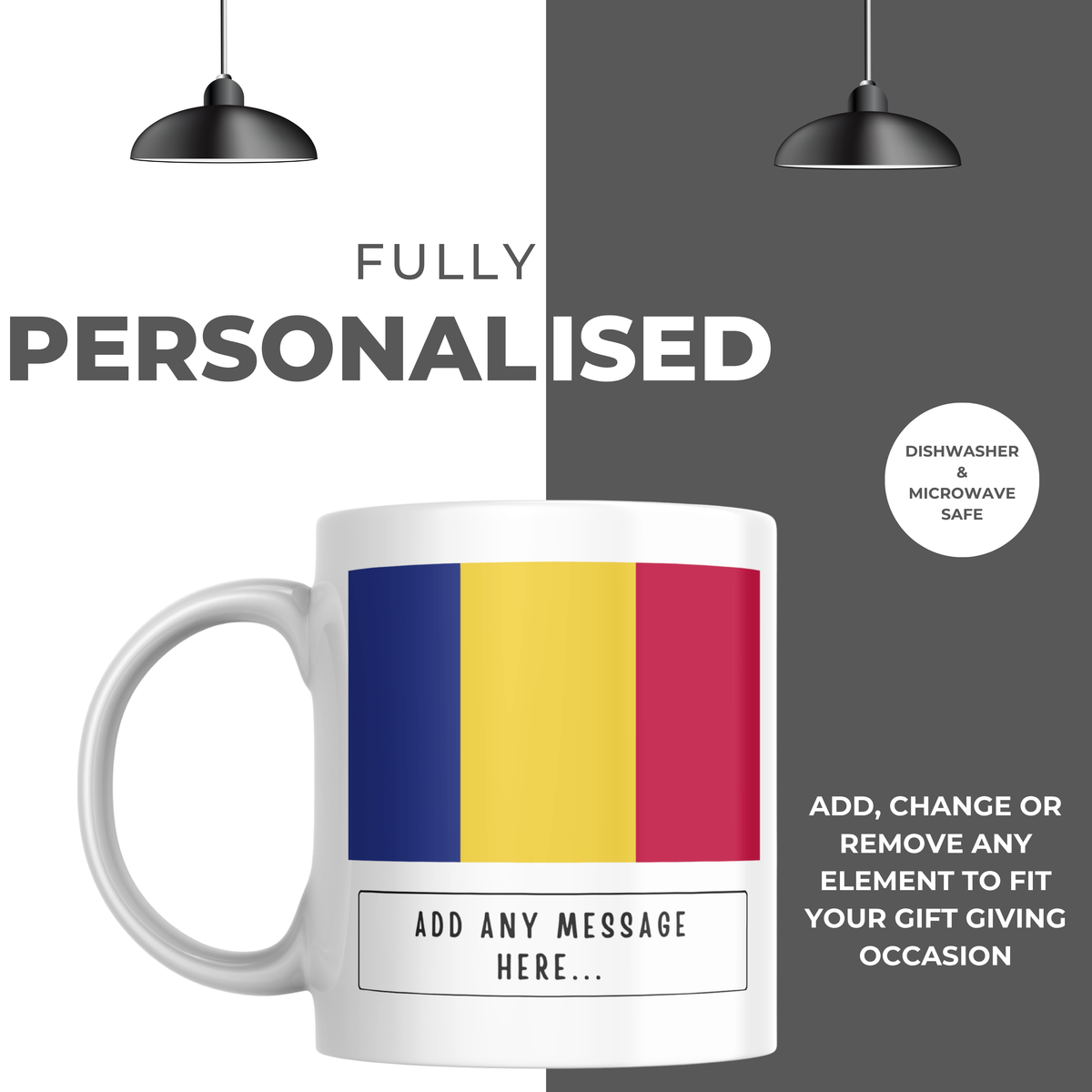 Personalised Romania flag mug – personalisation and care information