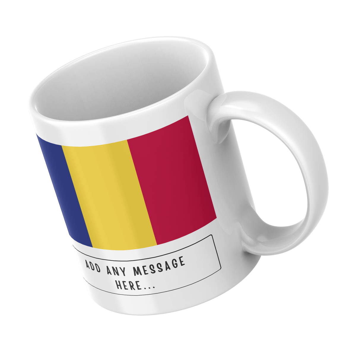 Personalised Romania flag mug – angled view