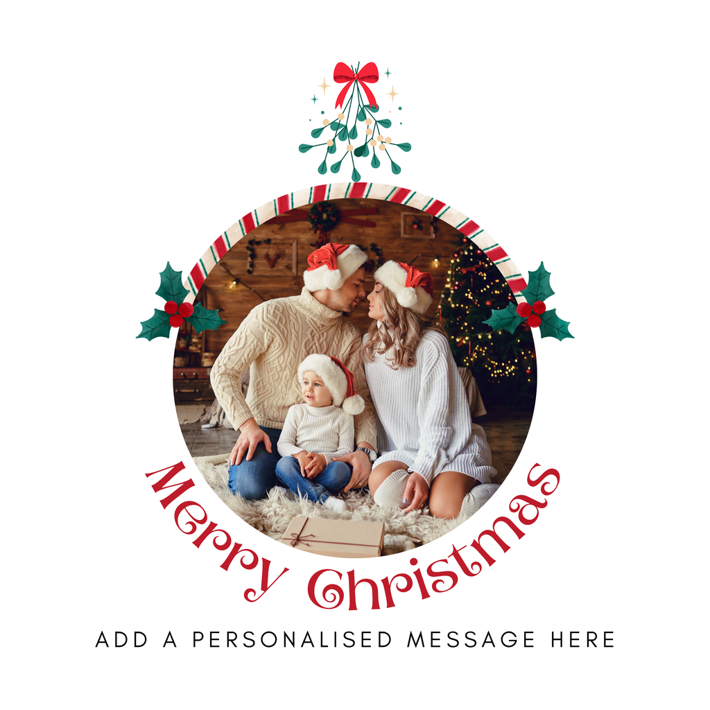 Round Photo Frame Christmas Mug – flat artwork with example photo