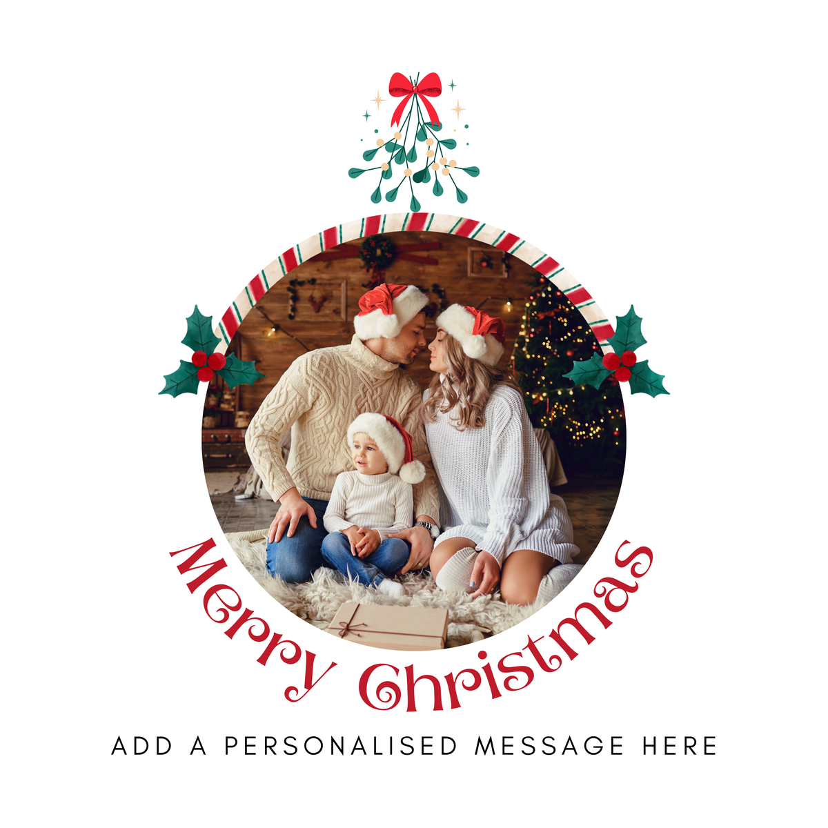 Round Photo Frame Christmas Mug – flat artwork with example photo