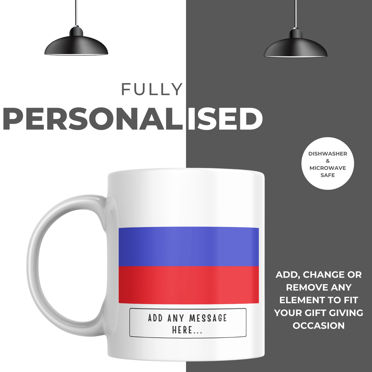 Personalised Russia flag mug – personalisation and care information