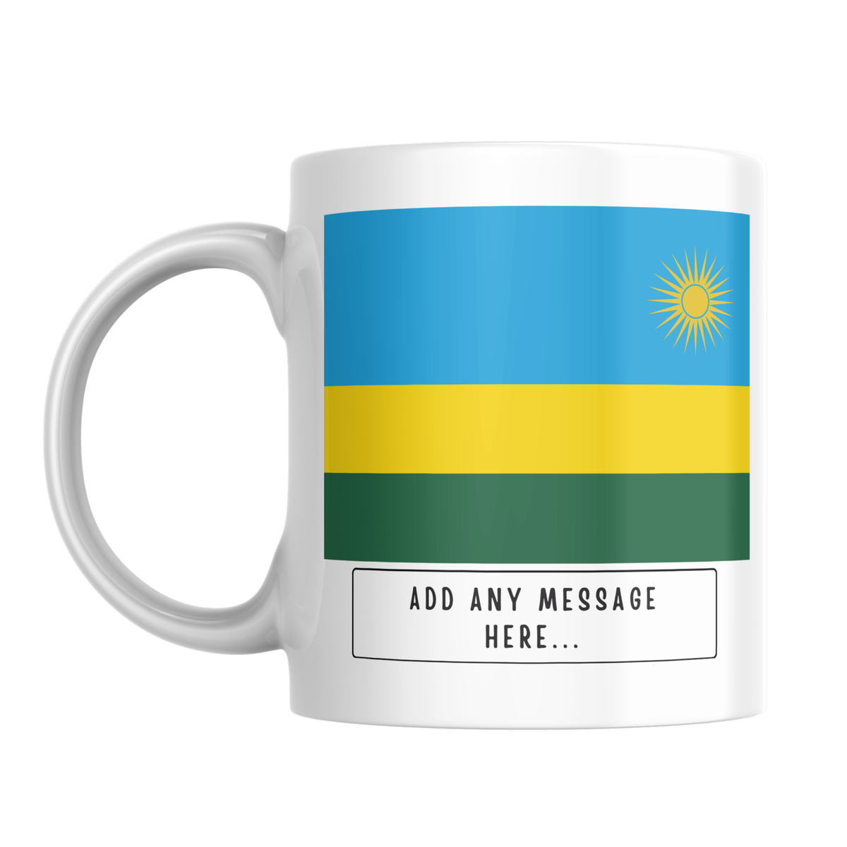 Personalised Rwanda flag mug – front view